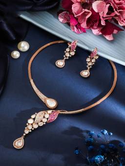 ZEWEL WORKS - Pink Alloy Gold Plated Traditional Jewellery Set