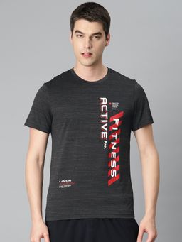 Alcis - Men Grey Typography Printed Anti Static Slim Fit Sports T-Shirt