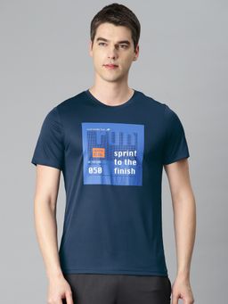 Alcis - Men Blue Typography Printed Anti Static Slim Fit Sports T-Shirt