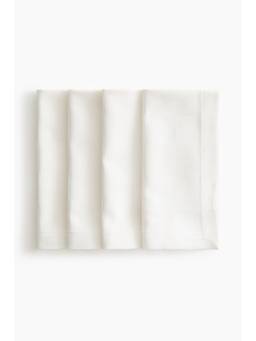 H&M - White 4-Pack Checked Cotton Napkins