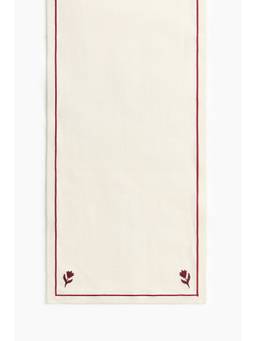 H&M - White Embroidered Cotton Sateen Table Runner