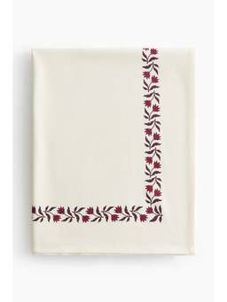 H&M - White Printed Cotton Tablecloth