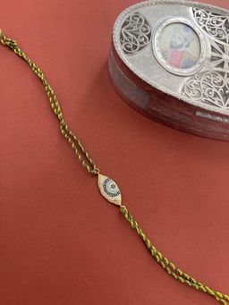 Digital Dress Room - American Diamond Rakhi Gold Plated Evil Eye Charm Thread Rakhi