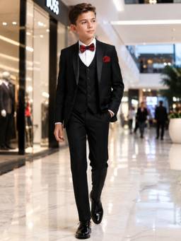 Kids Island - Little Gentleman’s Shirt With Pant Waistcoat Bowtie & Blazer - Black