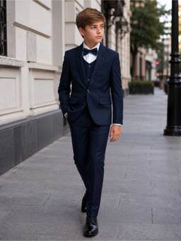 Kids Island - Little Gentleman’s Shirt With Pant Waistcoat Bowtie & Blazer - Navy Blue