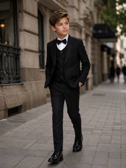 Kids Island - Little Gentleman’s Shirt With Pant Waistcoat Bowtie & Blazer - Black