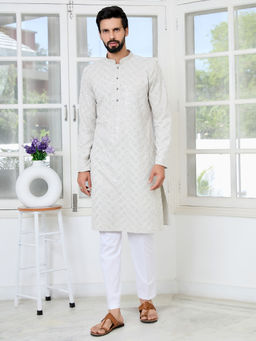 See Designs - Men Green Embellished Kurta