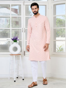 See Designs - Men Peach Embellished Kurta