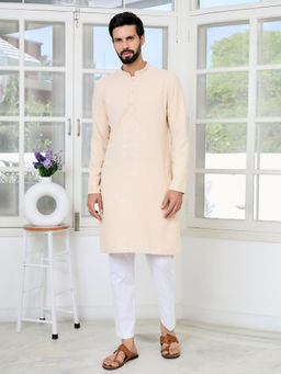 See Designs - Men Beige Embellished Kurta