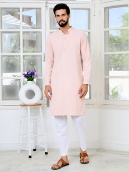 See Designs - Men Peach Embellished Kurta