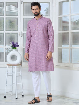 See Designs - Men Purple Embroidered Kurta