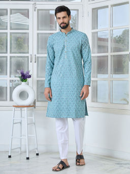 See Designs - Men Aqua Embroidered Kurta