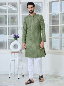 See Designs - Men Green Embroidered Kurta