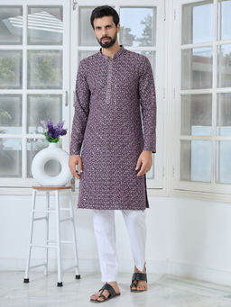 See Designs - Men Maroon Embroidered Kurta