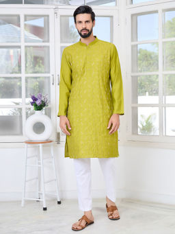 See Designs - Men Green Embroidered Kurta
