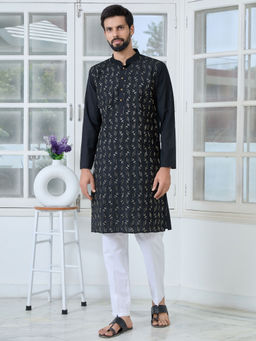 See Designs - Men Black Embroidered Kurta