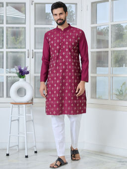 See Designs - Men Maroon Embroidered Kurta