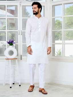 See Designs - Men White Embroidered Kurta