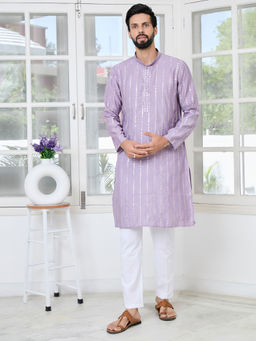 See Designs - Men Purple Embroidered Kurta