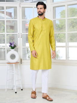 See Designs - Men Green Embroidered Kurta