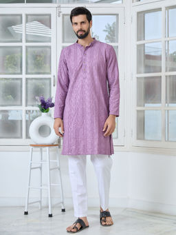 See Designs - Men Purple Embroidered Kurta