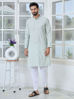 See Designs - Men Green Embroidered Kurta