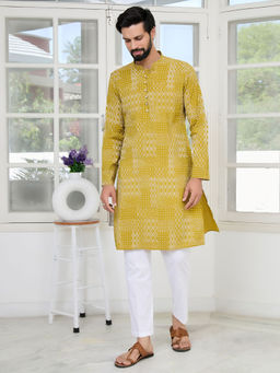 See Designs - Men Mustard Printed Kurta