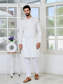See Designs - Men White Embellished Kurta