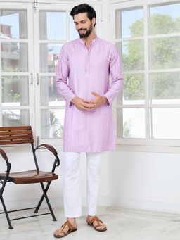 See Designs - Men Purple Embroidered Kurta