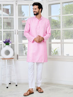 See Designs - Men Pink Embroidered Kurta