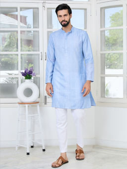 See Designs - Men Blue Embroidered Kurta