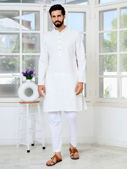 See Designs - Men White Embellished Kurta