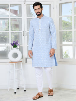 See Designs - Men Blue Embellished Kurta