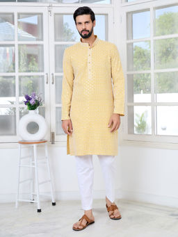 See Designs - Men Mustard Embellished Kurta