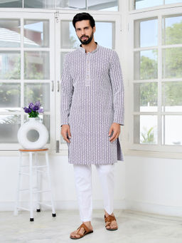 See Designs - Men Purple Embellished Kurta