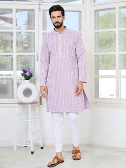See Designs - Men Purple Embellished Kurta