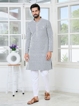 See Designs - Men Grey Embellished Kurta