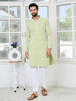 See Designs - Men Green Embroidered Kurta