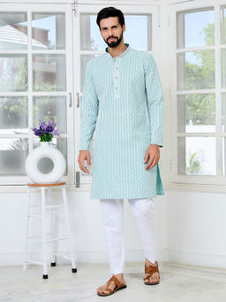 See Designs - Men Aqua Embellished Kurta