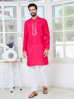 See Designs - Men Pink Embellished Kurta