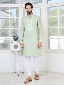 See Designs - Men Green Embroidered Kurta