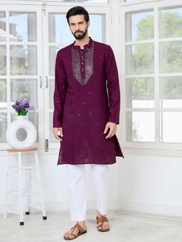 See Designs - Men Purple Embellished Kurta