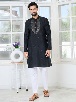 See Designs - Men Black Embellished Kurta