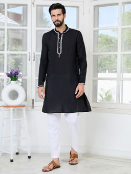 See Designs - Men Black Embroidered Kurta