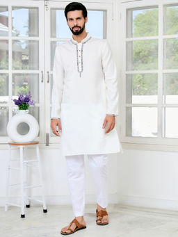 See Designs - Men White Embroidered Kurta