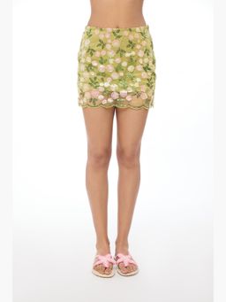 The Clothing Factory - Garden Glaze Embroidered Mini Green Skirt