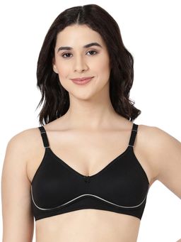 BLOSSOM - Black Solid Non-Padded Seamed Full Coverage Bra