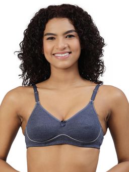 BLOSSOM - Navy Blue Solid Non-Padded Seamed Full Coverage Bra