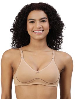 BLOSSOM - Beige Solid Non-Padded Seamed Full Coverage Bra