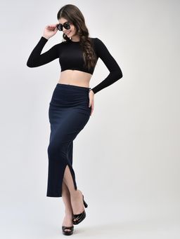 Brauch - Navy Blue Solid Regular Saree Shapewear